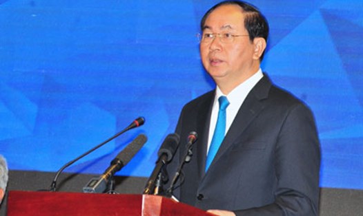 Chủ tịch Nước Trần Đại Quang phát biểu tại cuộc Đối thoại nhiều bên về APEC hướng tới 2020 và tương lai. Ảnh: TTXVN