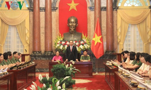 Chủ tịch nước Trần Đại Quang phát biểu tại buổi gặp mặt. Ảnh: VOV