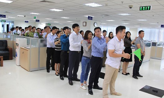 Một buổi tập thể dục giữa giờ của đoàn viên, người lao động tại Tổng Công ty Thăng Long