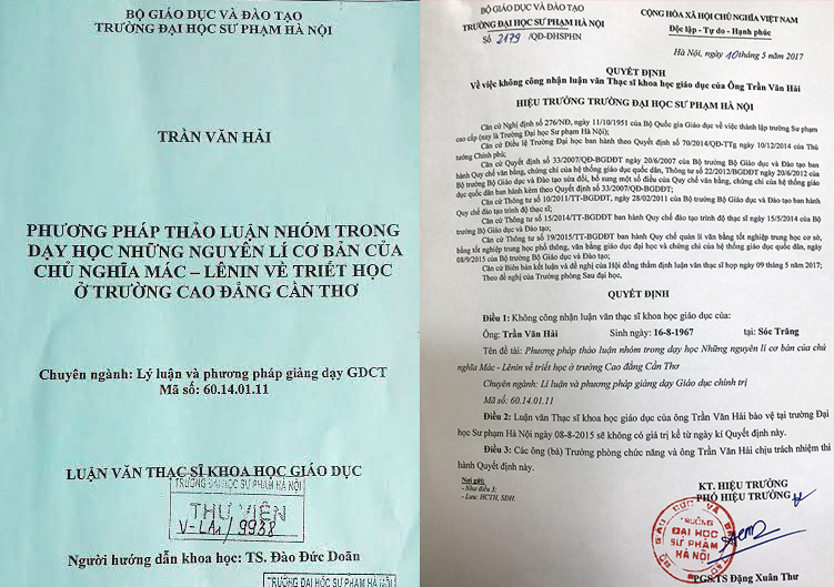 Luận văn thạc sĩ của ông Hải “đoản thọ” sau 2 năm nằm trong thư viện trường ĐHSP Hà Nội. Ảnh: LN