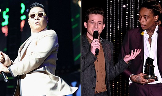 Psy với "Gangnam Style" (trái) đã bị Wiz Khalifa và Charlie Puth -"See You Again" vượt qua về lượt xem trên YouTube.