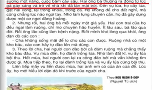 Truyện "Kho báu" trong bài tập đọc ở sách giáo khoa tiếng Việt lớp 2 của Nhà xuất bản Giáo dục Việt Nam phát hành (Ảnh: VOV)