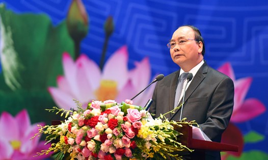 Thủ tướng Nguyễn Xuân Phúc phát biểu tại Hội nghị đối thoại với doanh nghiệp Việt Nam năm 2017