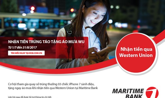 Dịch vụ Western Union tại Maritime Bank mang đến cho khách hàng sự an tâm, tiện lợi. Ảnh: MSB