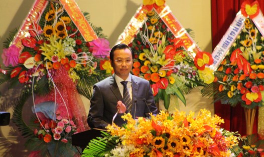 Ông Nguyễn Xuân Anh, Ủy viên BCH Trung ương Đảng, Bí thư Thành ủy, Chủ tịch HĐND thành phố phát biểu tại buổi kỷ niệm. Ảnh: TT