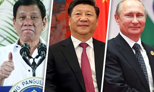 Tổng thống Philippines Rodrigo Duterte, Chủ tịch Trung Quốc Tập Cận Bình, Tổng thống Nga Vladimir Putin. (Ảnh: ABS-CBN News)