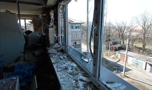 Một ngôi nhà bị phá huỷ ở Donetsk. Ảnh: Sputnik