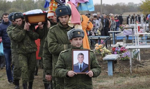 Tang lễ của một quân nhân Nga thiệt mạng ở Syria. Ảnh: Sky News
