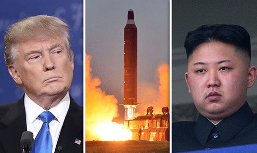 Tổng thống Donald Trump và nhà lãnh đạo Kim Jong-un khẩu chiến đe doạ lẫn nhau. Ảnh: Express