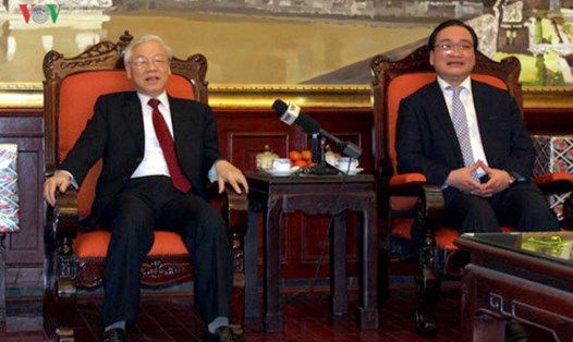 Tổng Bí thư Nguyễn Phú Trọng đã đến chúc tết Đảng bộ, chính quyền và nhân dân TP Hà Nội (Ảnh: Thu Thủy)