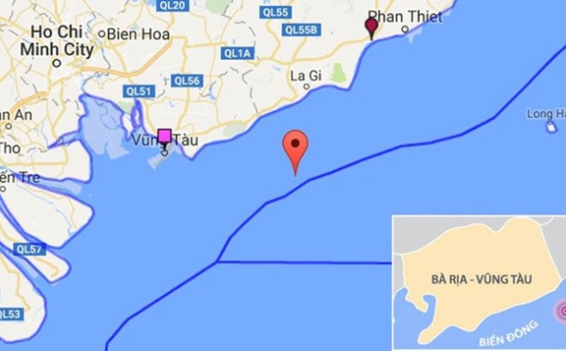Vị trí tàu Hải Thành 26 gặp nạn (dấu đỏ). Ảnh: Google Maps - VTV