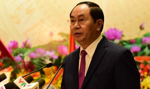Ủy viên Bộ Chính trị, Chủ tịch Nước Trần Đại Quang phát biểu chỉ đạo tại Lễ kỷ niệm (Ảnh: Xuân Hải)