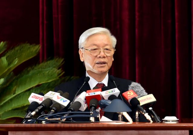 Tổng Bí thư Nguyễn Phú Trọng phát biểu tại Hội nghị Trung ương 5. (Ảnh: N.Bắc)