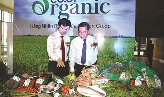 Ông Phạm Trung Kiên - Phó Tổng Giám đốc Saigon Co.op ( bìa trái ) và ông Phạm Thành Kiên - Giám đốc Sở Công thương TP.HCM tham quan khu trưng bày sản phẩm Co.op Organic. Ảnh: T.T