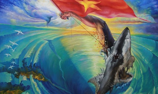 Bức tranh "Bất tử" của họa sĩ Nguyễn Chung đã sắp hoàn thành. Ảnh Trần Vương
