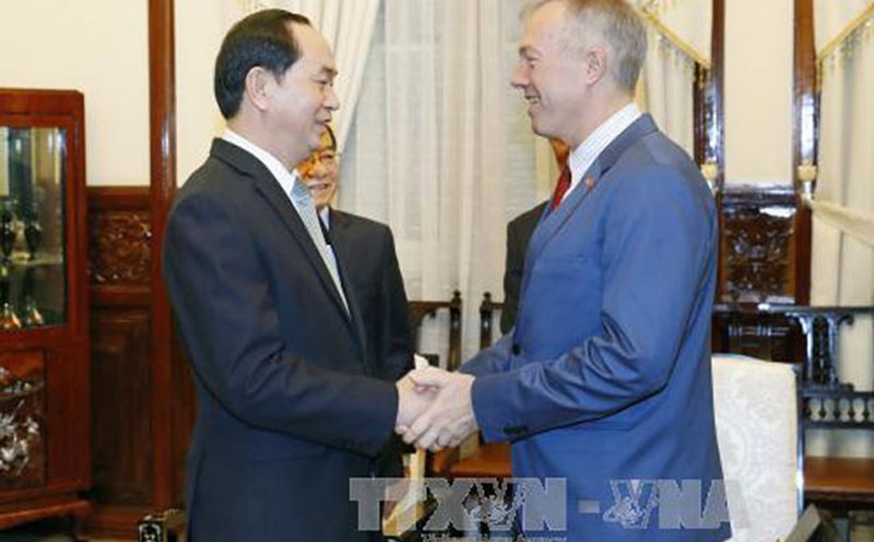 Chủ tịch Nước Trần Đại Quang tiếp ngài Ted Osius - Đại sứ đặc mệnh toàn quyền Hợp Chúng Quốc Hoa Kỳ tại Việt Nam. Ảnh: TTXVN