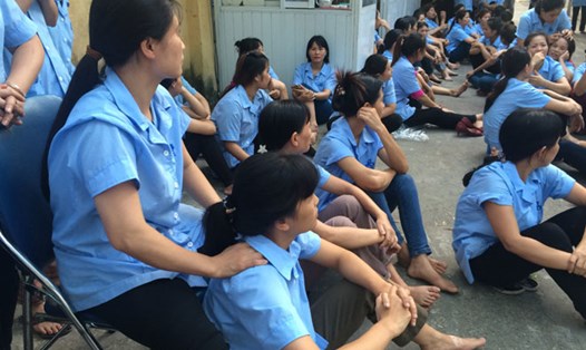 Một cuộc ngừng việc tập thể xảy ra tại một Cty may trên địa bàn huyện Thanh Trì (Hà Nội) vào tháng 10.2016. Ảnh: QUẾ CHI