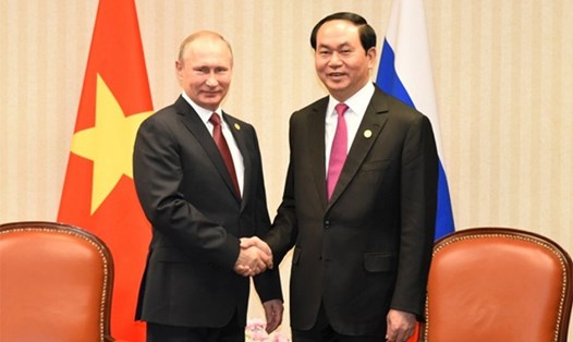 Chủ tịch Nước Trần Đại Quang gặp Tổng thống Nga Vladimir Putin trong khuôn khổ Tuần lễ Cấp cao APEC lần thứ 24 tại Peru. Ảnh: TTXVN