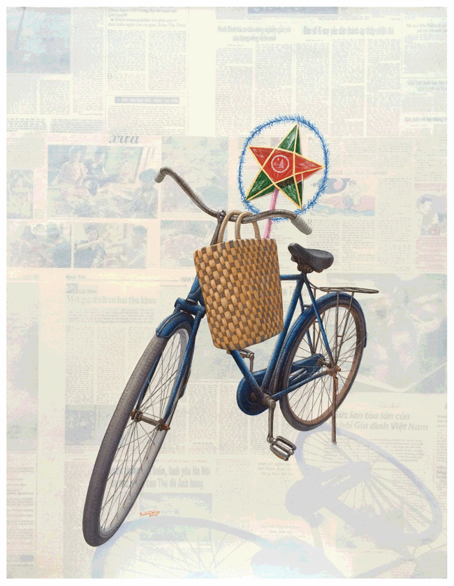 Tranh trang trí chiếc xe đạp với giỏ đầy hoa nghệ thuật 14592   123Designorg