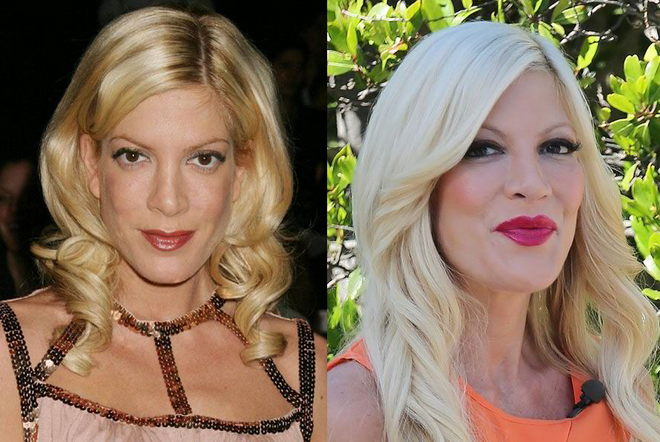 Tori Spelling trang điểm kỹ càng, biến gương mặt mình thành mặt nạ